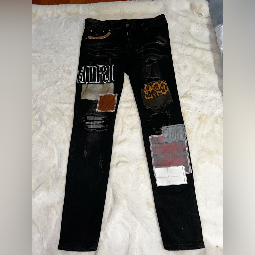 Amiri Grunge Patch Jeans Rough Black